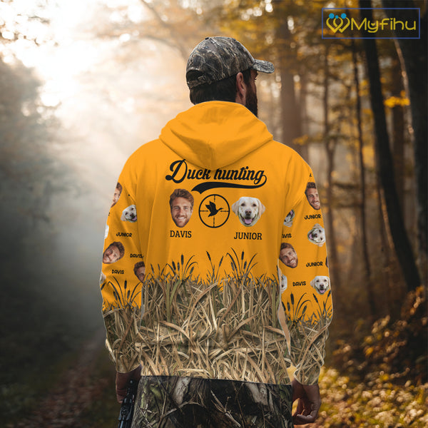 Custom Duck Hunting Shirt – Hunter & Dog Face and Name, Funny Personalized Gift NHT291