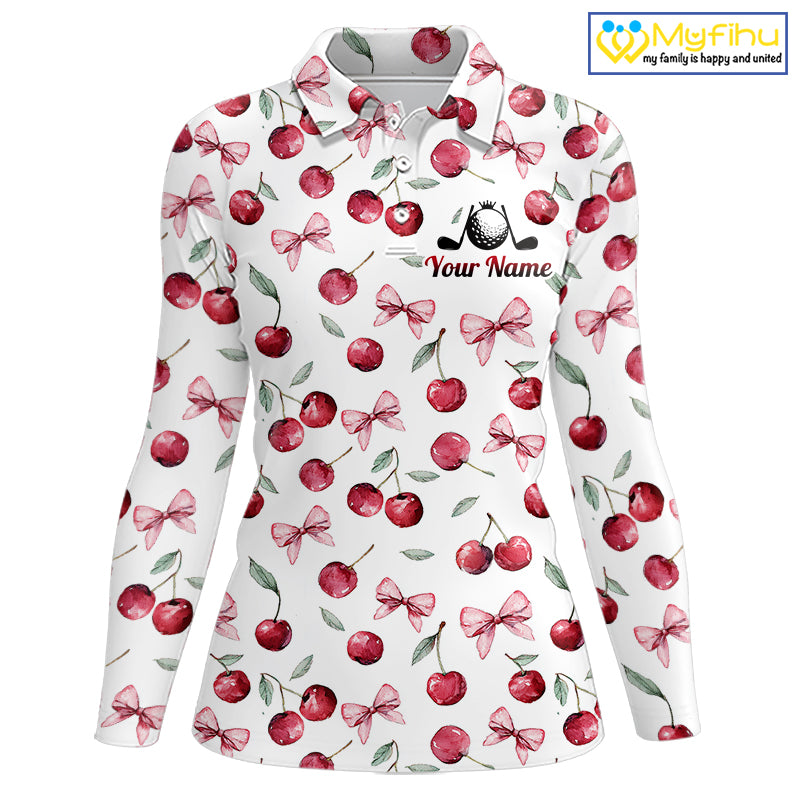 Funny Golf Polo Shirt For Womens Cherry Pattern Summer Sport Top For Team NHT881