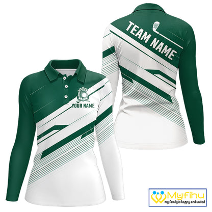 Green And White Womens Golf Polo Shirt Custom Name Golf Shirts For Team Personalized Golf Top NHT882