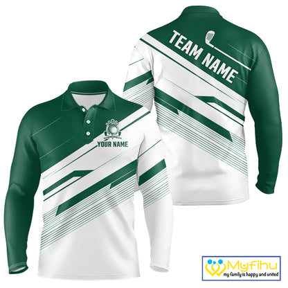 Green And White Mens Golf Polo Shirt Custom Name Golf Shirts For Team Personalized Golf Top NHT882