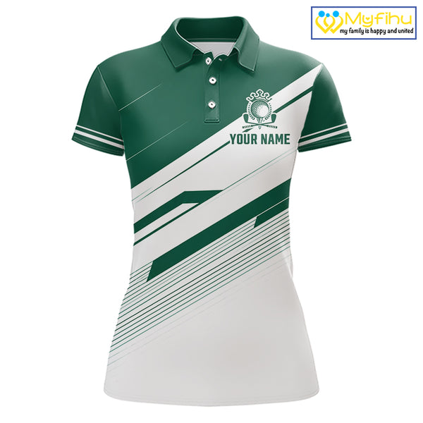Green And White Womens Golf Polo Shirt Custom Name Golf Shirts For Team Personalized Golf Top NHT882