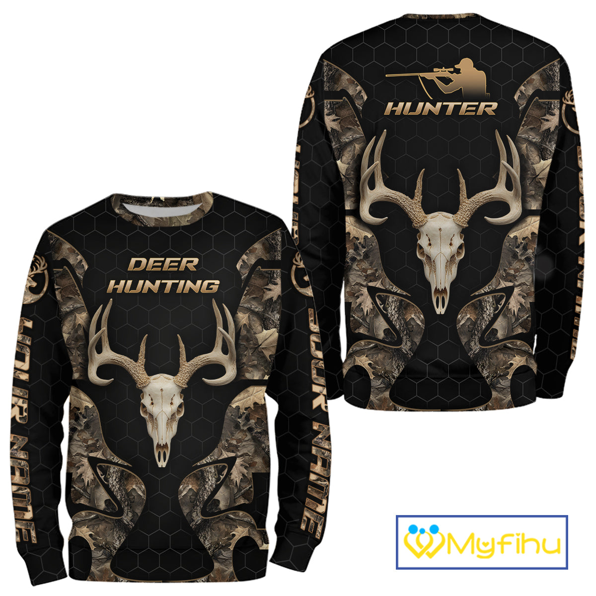 Skull Deer Hunting Custom Name Brown Camo Shirt, Hunting Hoodie For Hunters NHT348
