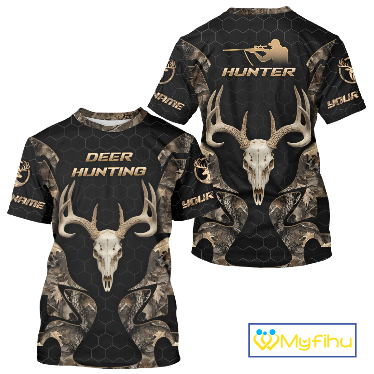 Skull Deer Hunting Custom Name Brown Camo Shirt, Hunting Hoodie For Hunters NHT348
