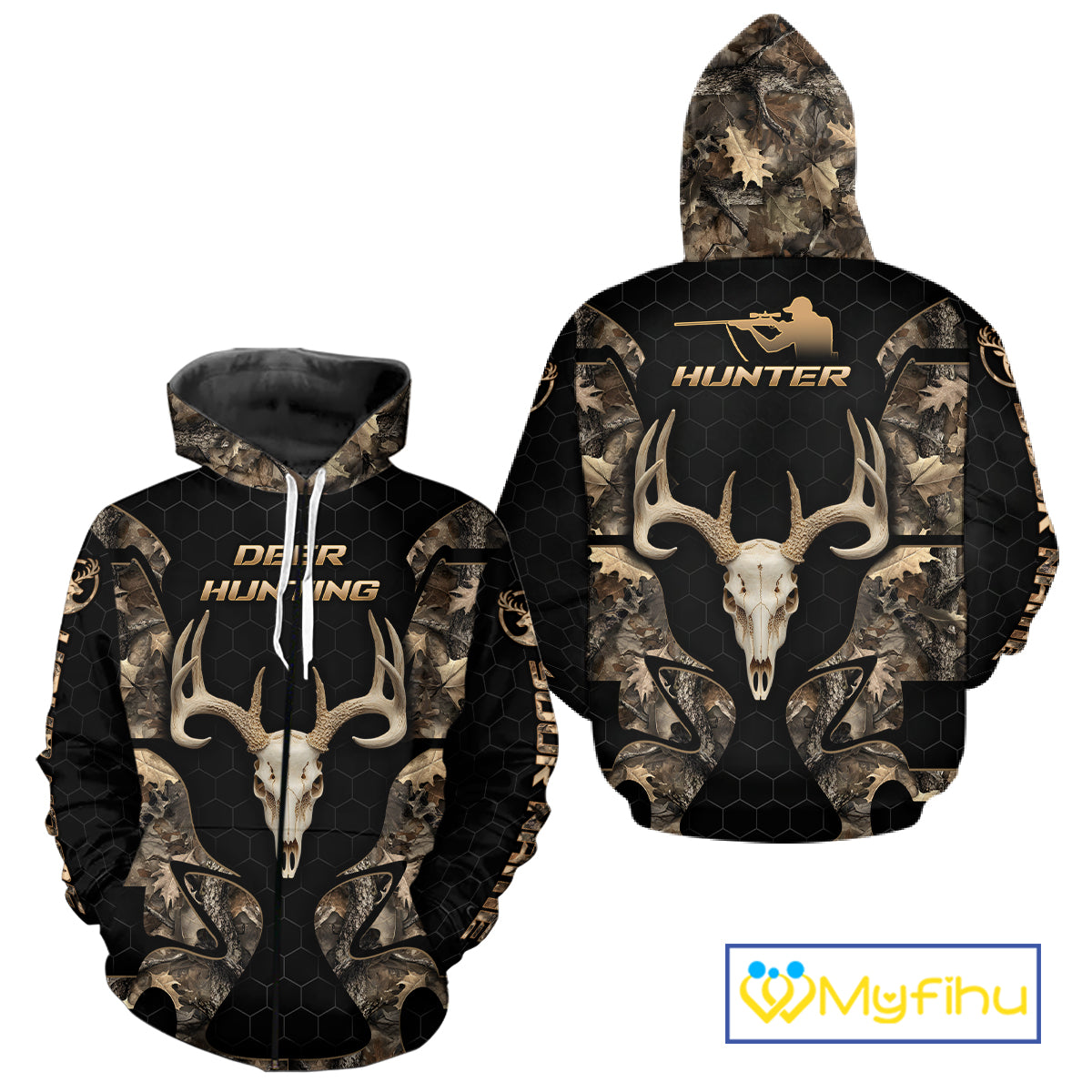 Skull Deer Hunting Custom Name Brown Camo Shirt, Hunting Hoodie For Hunters NHT348
