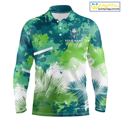 Green Tropical Splash Custom Golf Polo Shirt – Personalized Team Name Performance Polo Tee For Men NHT894