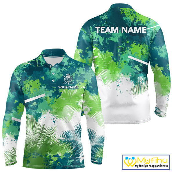 Green Tropical Splash Custom Golf Polo Shirt – Personalized Team Name Performance Polo Tee For Men NHT894