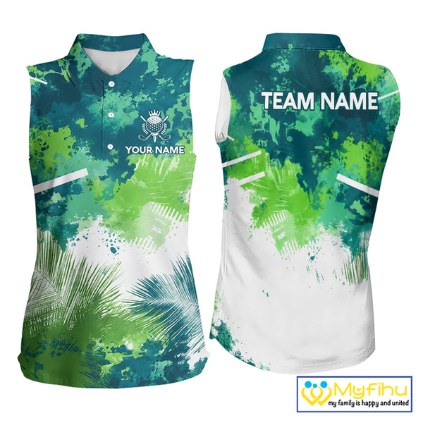 Green Tropical Splash Custom Golf Polo Shirt – Personalized Team Name Performance Polo Tee For Women NHT894