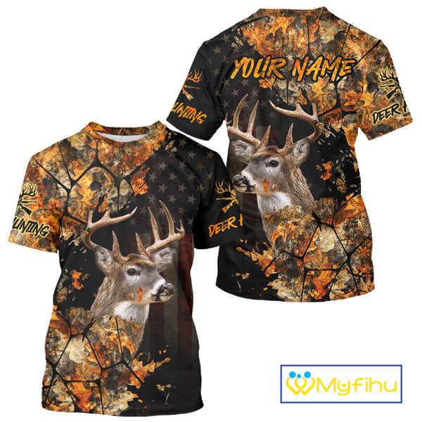 Deer Hunting Shirt US Flag 3D All Over Print Orange Black, Custom Name Personalized Gift NHT296