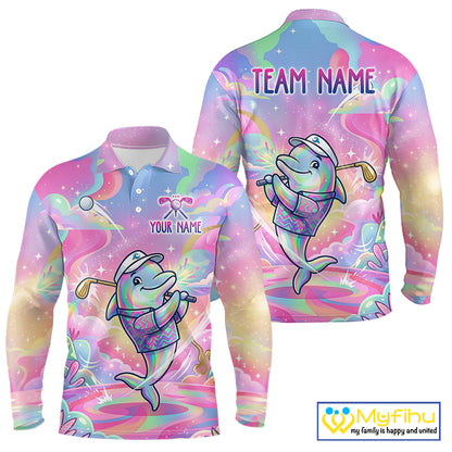 Funny Pastel Dolphin Mens Golf Polo Shirt Custom Ocean Golf Shirt, Polo Gift For Golf Lovers NHT897