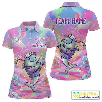 Funny Pastel Dolphin Womens Golf Polo Shirt Custom Ocean Golf Shirt, Polo Gift For Golf Lovers NHT897
