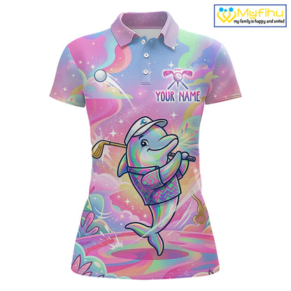 Funny Pastel Dolphin Womens Golf Polo Shirt Custom Ocean Golf Shirt, Polo Gift For Golf Lovers NHT897