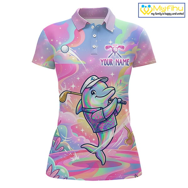 Funny Pastel Dolphin Womens Golf Polo Shirt Custom Ocean Golf Shirt, Polo Gift For Golf Lovers NHT897