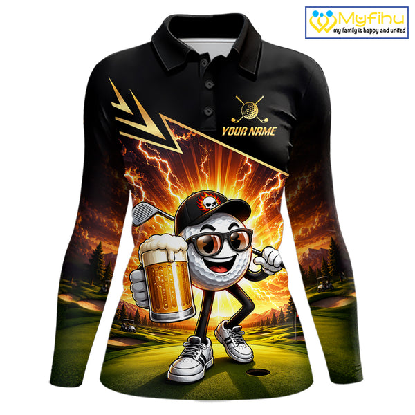 Funny Golf Ball Womens Golf Polo Shirts Custom Golf And Beer Golf Apparel For Golfer NHT899