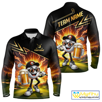 Funny Golf Ball Mens Golf Polo Shirts Custom Golf And Beer Golf Apparel For Golfer NHT899