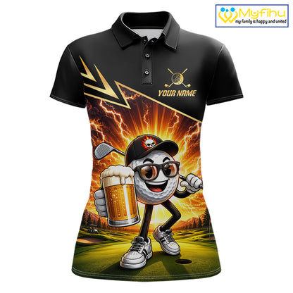 Funny Golf Ball Womens Golf Polo Shirts Custom Golf And Beer Golf Apparel For Golfer NHT899