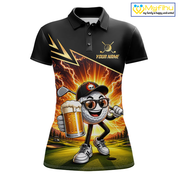 Funny Golf Ball Womens Golf Polo Shirts Custom Golf And Beer Golf Apparel For Golfer NHT899