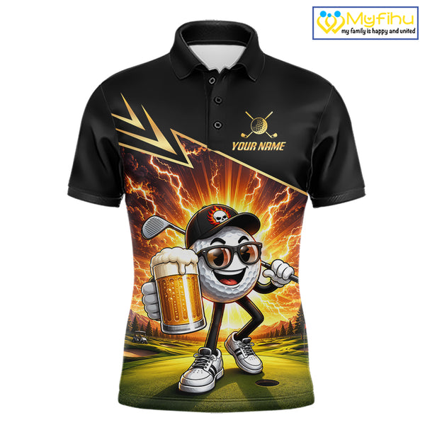 Funny Golf Ball Mens Golf Polo Shirts Custom Golf And Beer Golf Apparel For Golfer NHT899