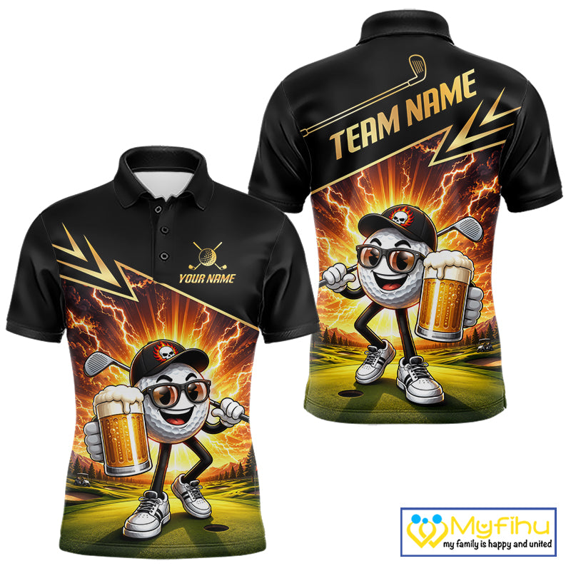 Funny Golf Ball Mens Golf Polo Shirts Custom Golf And Beer Golf Apparel For Golfer NHT899