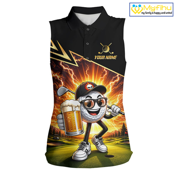 Funny Golf Ball Womens Sleeveless Golf Polo Shirts Custom Golf And Beer Golf Apparel For Golfer NHT899