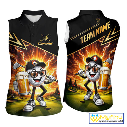 Funny Golf Ball Womens Sleeveless Golf Polo Shirts Custom Golf And Beer Golf Apparel For Golfer NHT899
