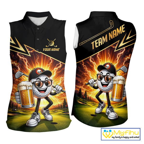 Funny Golf Ball Womens Sleeveless Golf Polo Shirts Custom Golf And Beer Golf Apparel For Golfer NHT899