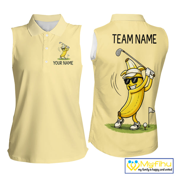 Funny Banana Womens Sleeveless Golf Polo Shirt, Custom Golf Polo For Women, Golf Apparel Gift For Golf Lovers NHT905