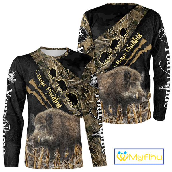 Best Wild Boar Hunting Black Camo 3D Shirt For Hunting Season Hunting Clothes For Hunters NHT121