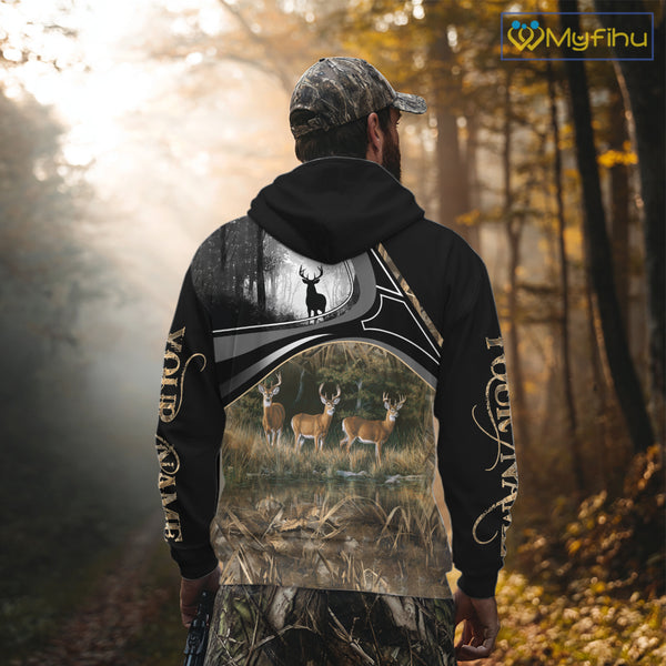 Personalized Whitetail Deer Hunting 3D All Over Printed Hoodie Brown Camouflage, Hunting Gift NHT366