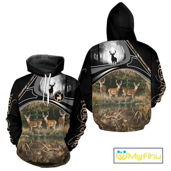 Personalized Whitetail Deer Hunting 3D All Over Printed Hoodie Brown Camouflage, Hunting Gift NHT366