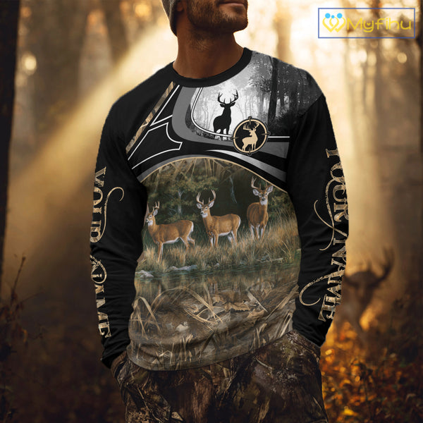 Personalized Whitetail Deer Hunting 3D All Over Printed Hoodie Brown Camouflage, Hunting Gift NHT366
