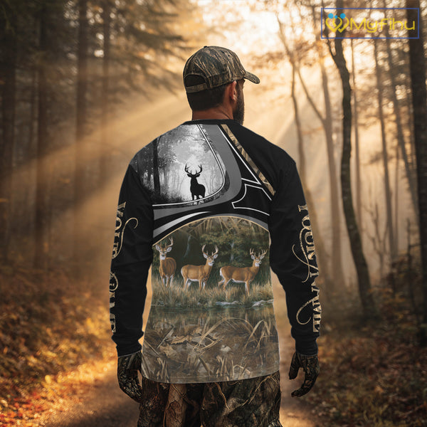 Personalized Whitetail Deer Hunting 3D All Over Printed Hoodie Brown Camouflage, Hunting Gift NHT366