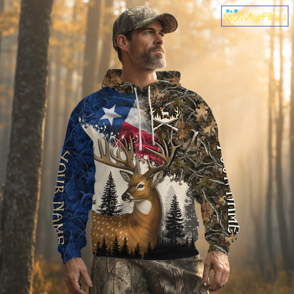 Best Custom Deer Hunting Shirt 3D Camo with Texas Flag & Big Buck Personalized Hunting Gifts NHT34