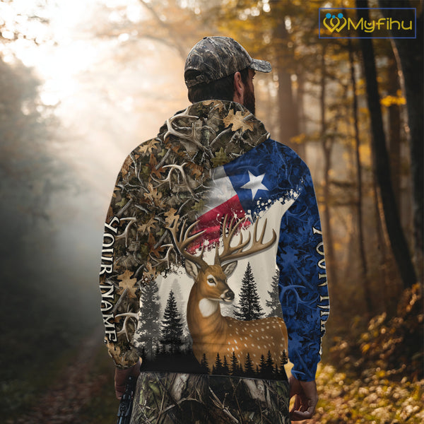 Best Custom Deer Hunting Shirt 3D Camo with Texas Flag & Big Buck Personalized Hunting Gifts NHT34