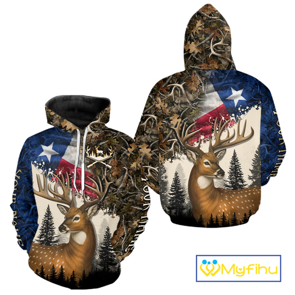 Best Custom Deer Hunting Shirt 3D Camo with Texas Flag & Big Buck Personalized Hunting Gifts NHT34