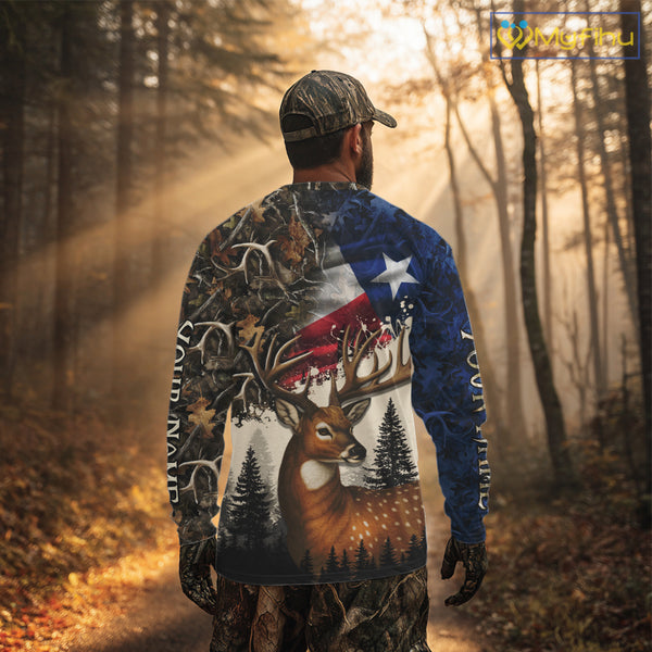 Best Custom Deer Hunting Shirt 3D Camo with Texas Flag & Big Buck Personalized Hunting Gifts NHT34