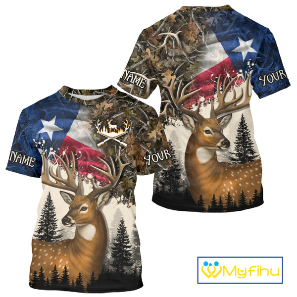 Best Custom Deer Hunting Shirt 3D Camo with Texas Flag & Big Buck Personalized Hunting Gifts NHT34