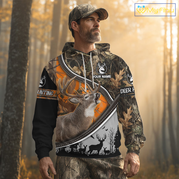 Best Deer Hunting Shirt Orange Brown Camo 3D Custom Name, Season Deer Hunting, Hunting Gifts NHT136