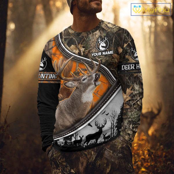 Best Deer Hunting Shirt Orange Brown Camo 3D Custom Name, Season Deer Hunting, Hunting Gifts NHT136
