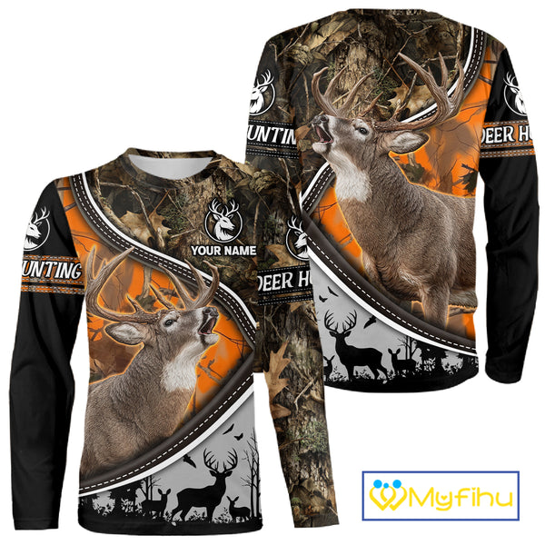 Best Deer Hunting Shirt Orange Brown Camo 3D Custom Name, Season Deer Hunting, Hunting Gifts NHT136