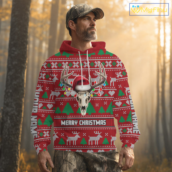 Funny Ugly Sweater Pattern Skull Deer Hunting Custom All Over Print Shirts NHT302