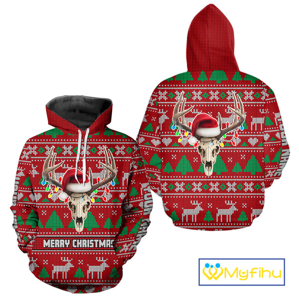 Funny Ugly Sweater Pattern Skull Deer Hunting Custom All Over Print Shirts NHT302
