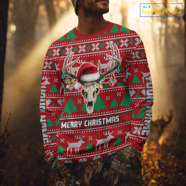 Funny Ugly Sweater Pattern Skull Deer Hunting Custom All Over Print Shirts NHT302