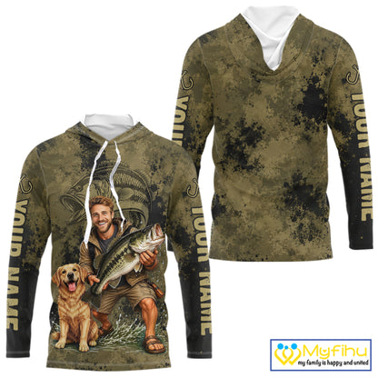 Custom Father's Day Bass Hooded Fishing Shirt With Face, Personalized Custom Photo Funny Fishing Shirt|Dark NHT916
