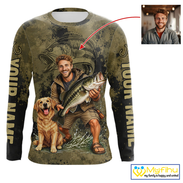 Custom Father's Day Bass Fishing Shirts With Face, Personalized Custom Photo Funny Fishing Shirt|Dark NHT916