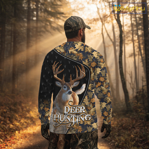 Whitetail Deer Hunting Clothes Custom Name Beautiful Autumn Leaves Camo Hunting Gifts NHT42