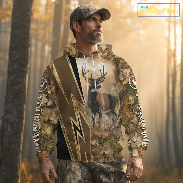 Deer Hunting Custom Name Camouflage Hunting Clothes, Deer Sweatshirt for Men NHT376