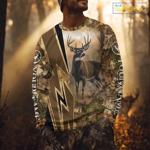 Deer Hunting Custom Name Camouflage Hunting Clothes, Deer Sweatshirt for Men NHT376