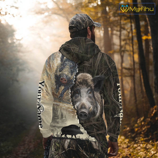 Brown Camo Wild Hog Hunting 3D All Over Print Shirts Custom Name, Boar Hunting Shirt NHT148