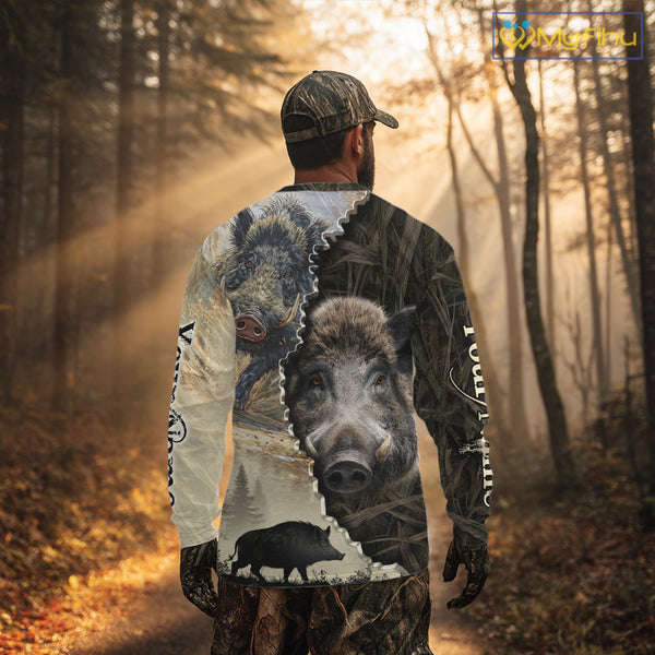 Brown Camo Wild Hog Hunting 3D All Over Print Shirts Custom Name, Boar Hunting Shirt NHT148