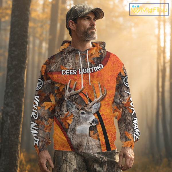 Orange Camo Deer Hunting Shirt, Deer Hunting with Full All - Over 3D For Deer Hunters NHT246